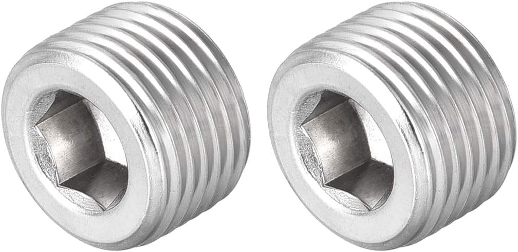 Hex Countersunk Plug - Stainless Steel Pipe Fitting 3/8NPT Male Thread Socket Pipe Adapter Connector 2Pcs
