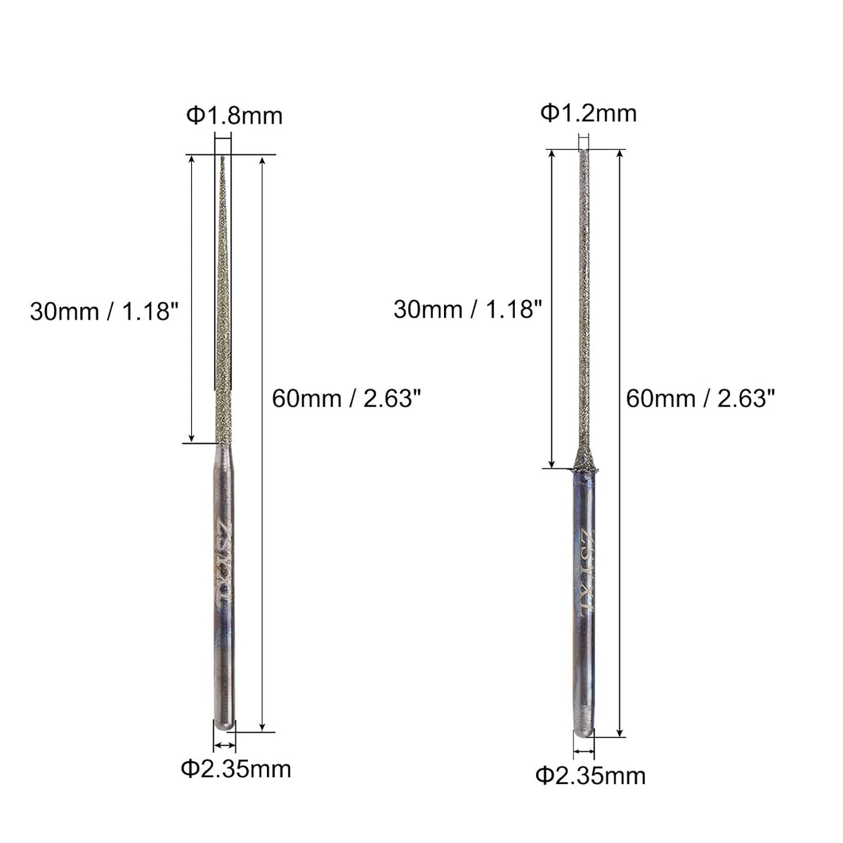 Mini Diamantbohrer Schärfbohrer für Drehwerkzeug 5Stück 1.8mm Konischer & 2Stück 1.2mm Zylindrischer Kugelkopf Schleifset