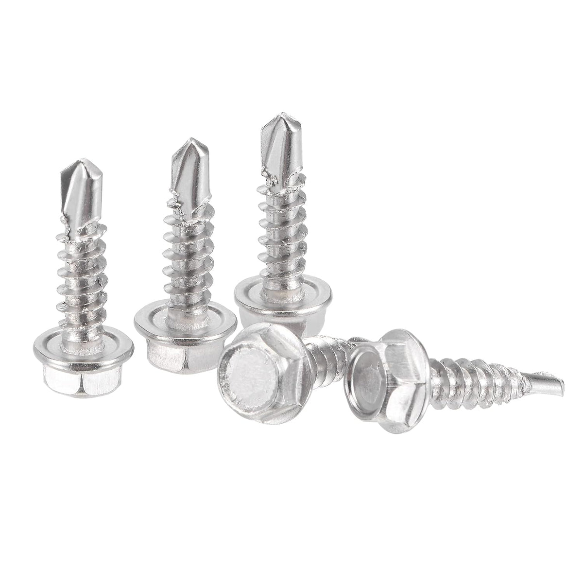 Hex Washer Head Self Drilling Screws, #8 x 5/8" 410 Stainless Steel Self Tapping Sheet Metal Screw 150pcs