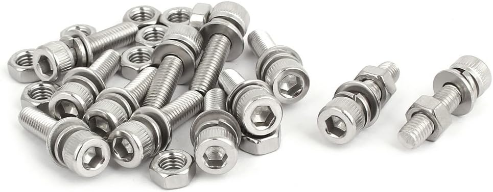 M5x20mm 304 Stainless Steel Hex Socket Head Cap Bolt Screw Nut w Washer 12 Sets