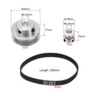 GT-2 Synchronous Wheel 20&40 Teeth 6.35mm Bore, Aluminum Alloy Timing Pulley Wheel with 1Pcs Length 200mm, Width 6mm Belt for 3D Printer, CNC Machine (20-40T-6.35B-6)