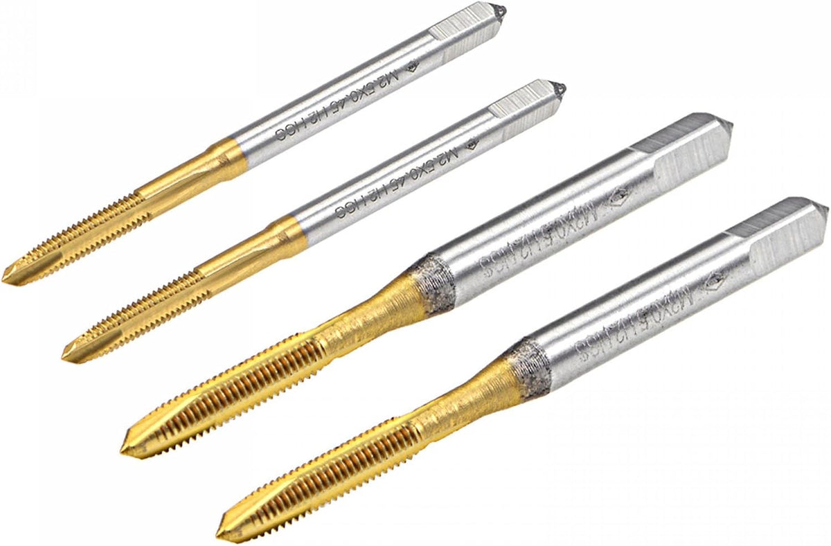 Spiral Point Threading Taps Set M2.5 x 0.45 M3 x 0.5, HSS (High Speed Steel) 6542 Titanium Coated Machine Straight Flute Thread Screw Tap 4pcs