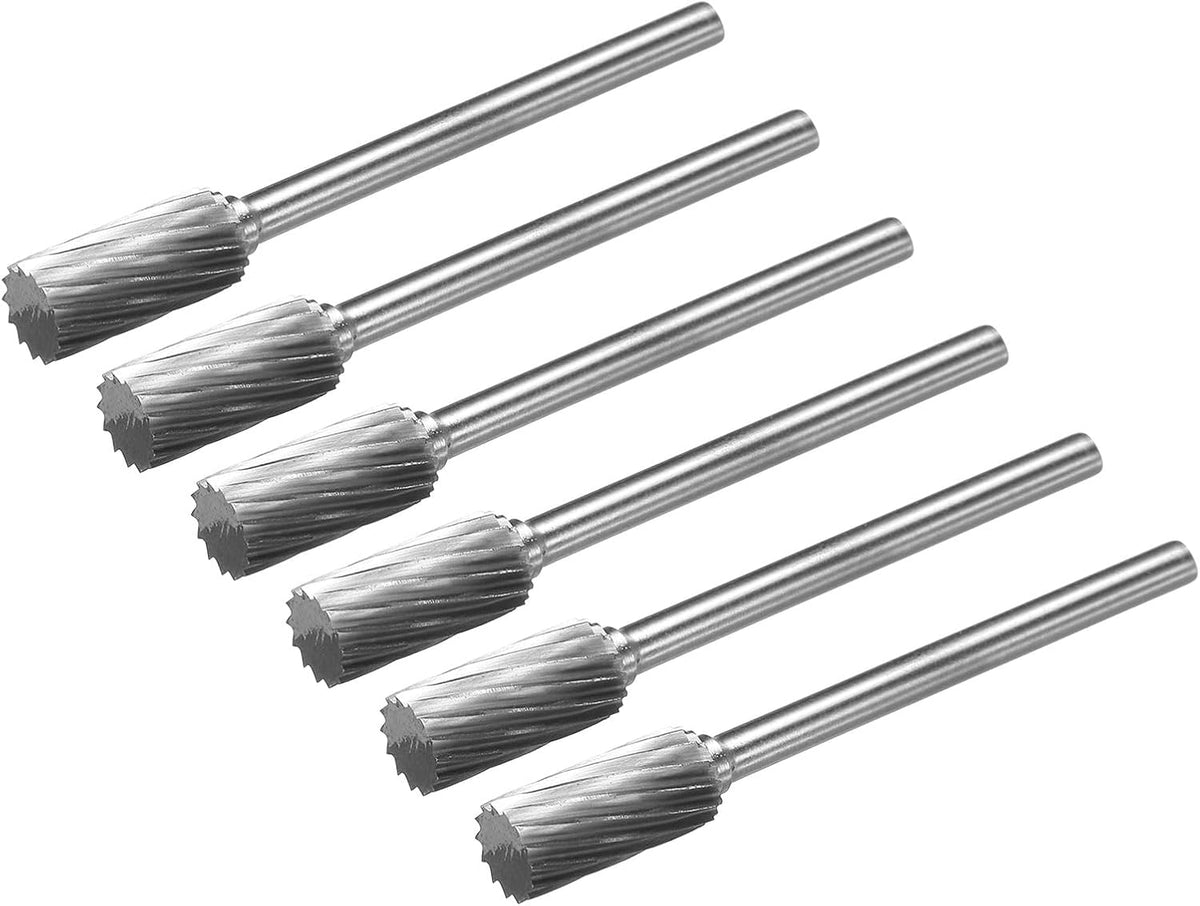 Tungsten Carbide Rotary Files 1/8" Shank, Single Cut Top Flat Cylinder Rotary Tool 6mm Dia, for Die Grinder Drill Bit Alloy Steel Hard Metal Polishing Model Engineering, 6pcs