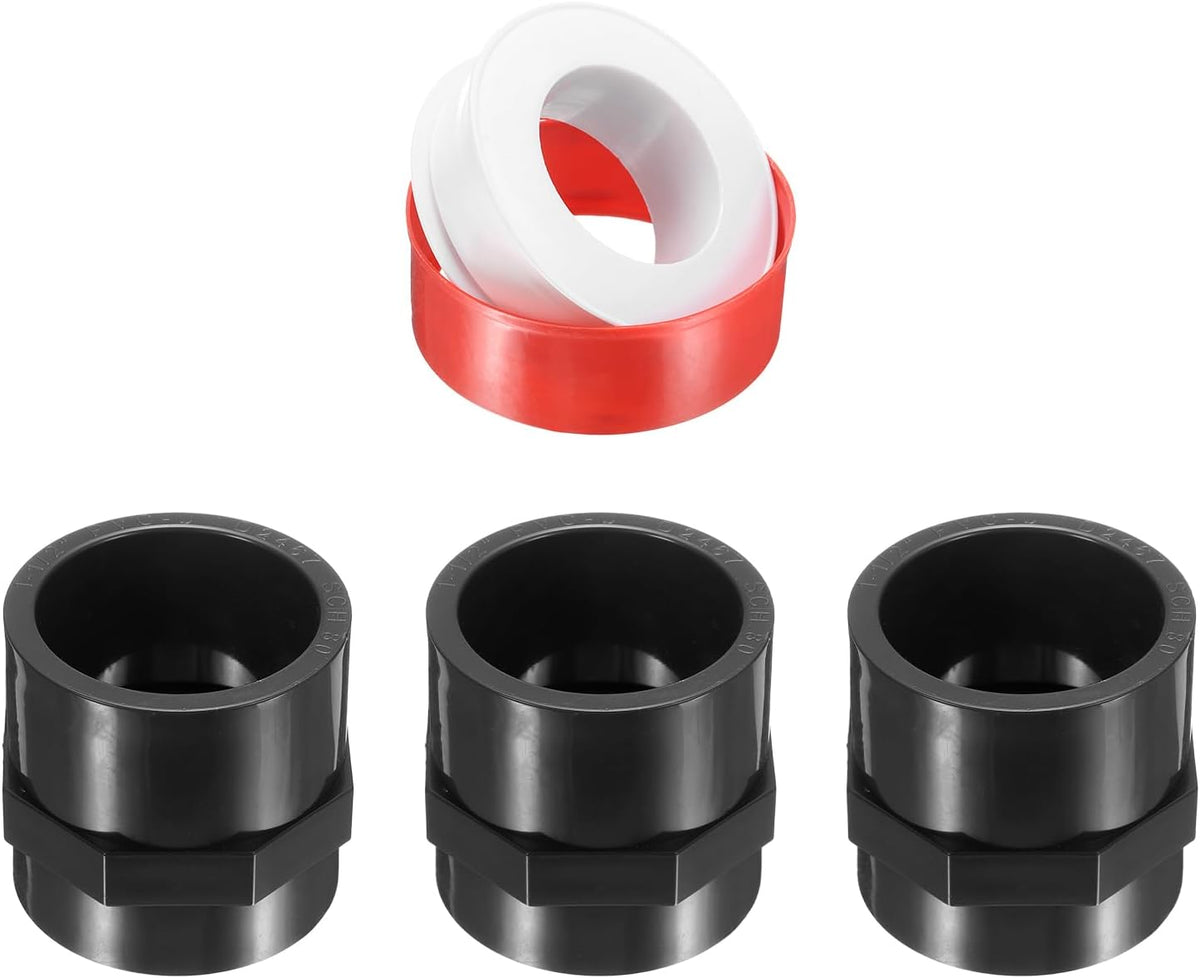 3 Pcs 1-1/2" PVC Female Adapter Pipe Fitting Fit for SCH80 Slip Coupling Pipe Coupling Connector with Sealing Tape, Socket x NPT Female, Dark Grey
