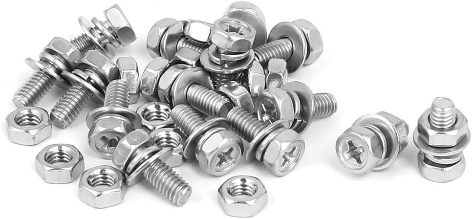 M4 x 10mm 304 Stainless Steel Phillips Hex Head Bolts Nuts w Washers 15 Sets