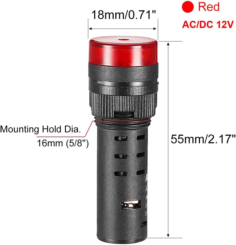 2Pcs Indikator Lepas Merah dengan Buzzer AC/DC 12V, 16mm Panel Mount Flashing Alarm, untuk Panel Kontrol Listrik, HVAC, Proyek DIY