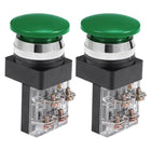 2Pcs 30mm Mounting Hole Momentary Push Button Switch Green DPST Mushroom Head