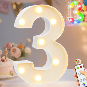 LinkMejor LED Light Up Numbers 3, Warm White and Colorful Lighted Marquee Numbers with Remote, Lighted Numbers for 3rd 13th Birthday Decorations, Gift for Girls Boys Her Him Anniversary Home Party