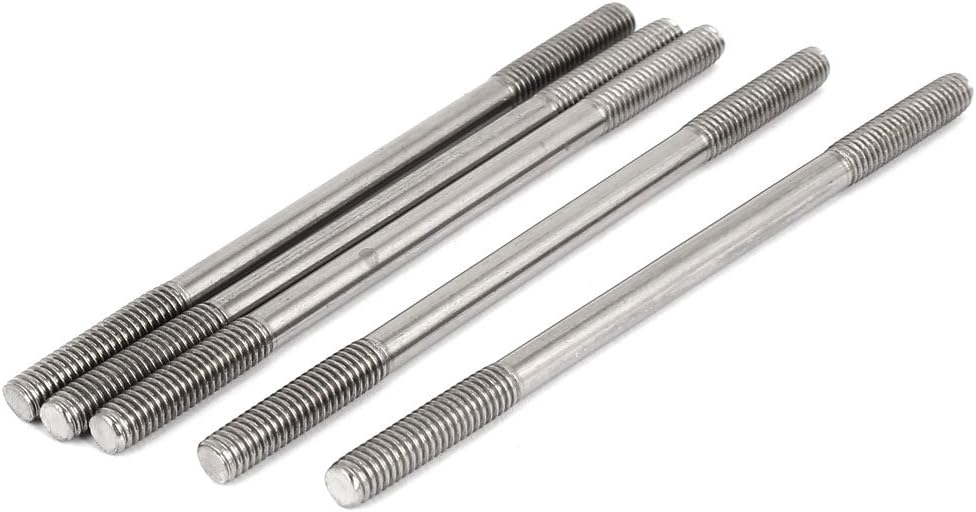 M6x110mm 304 Stainless Steel Double End Threaded Stud Screw Bolt 5pcs