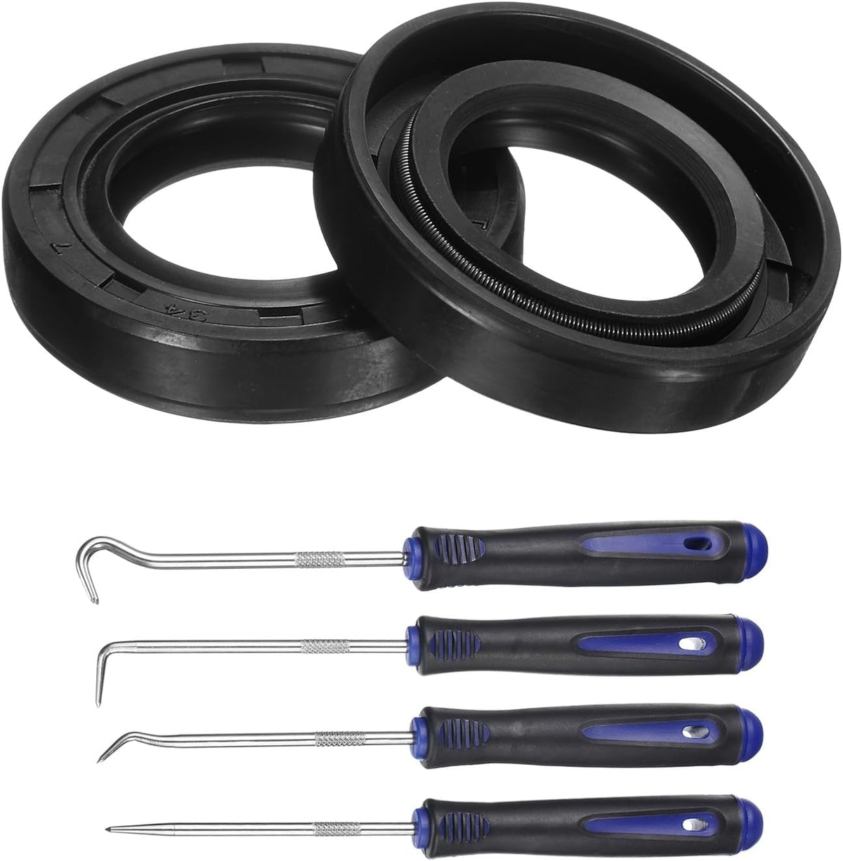 2Pcs Oil Seal, 20x34x7mm TC Nitrile Rubber Double Lip Cover with Hook Kit and Spring for Mechanical Automobile Bearing Shaft, Black