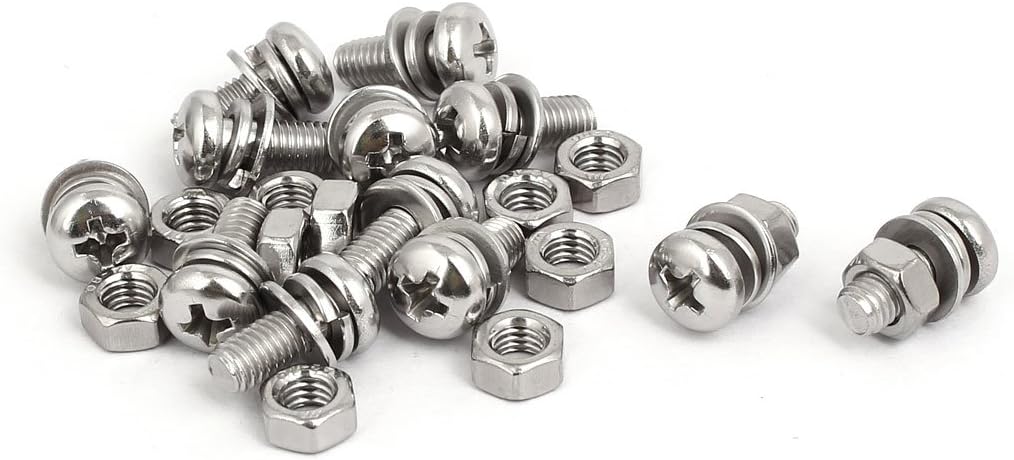 M5x12mm 304 Stainless Steel Phillips Pan Head Bolt Screw Nut w Washer 12 Sets