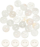 30Pcs Natural Shell Buttons, 9mm 2-Hole Round Shell Craft Sewing Button, Decorative Accessories for Coats, Shirts, Clothing DIY Projects, White