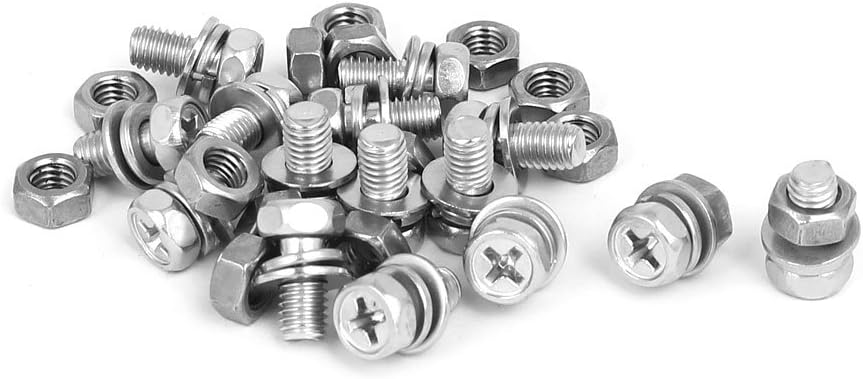 M5 x 10mm 304 Stainless Steel Phillips Hex Head Bolts Nuts w Washers 15 Sets