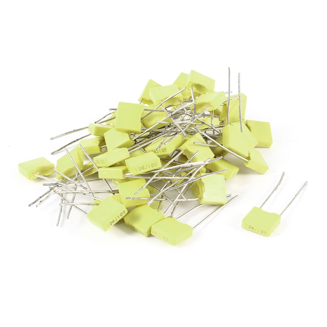 50 Pcs 100V 0.1uF 100NF Radial Lead Film Correction Capacitors Yellow
