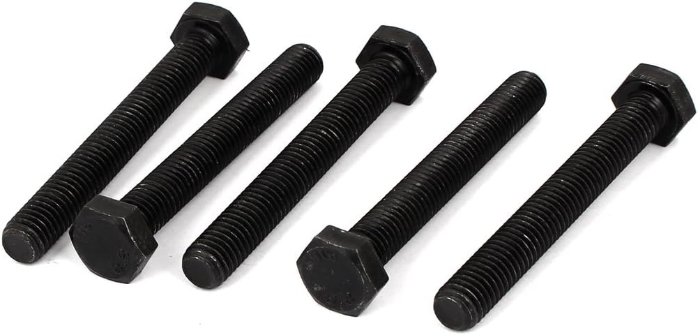 M10x75mm Grade 8.8 Fully Thread External Hex Cap Screw Fastener Bolt Black 5pcs