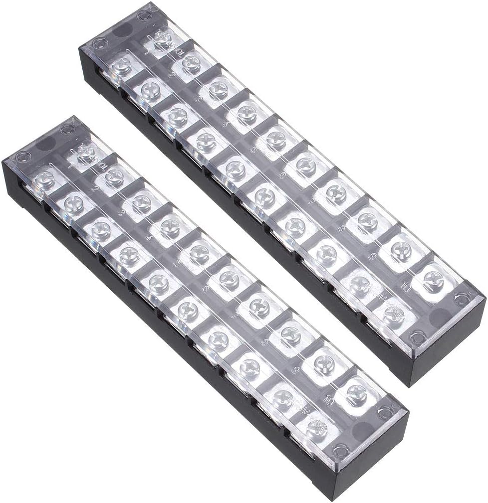2 Pcs Dual Rows 10 Positions 600V 45A Cable Barrier Block Terminal Strip TB-4510L