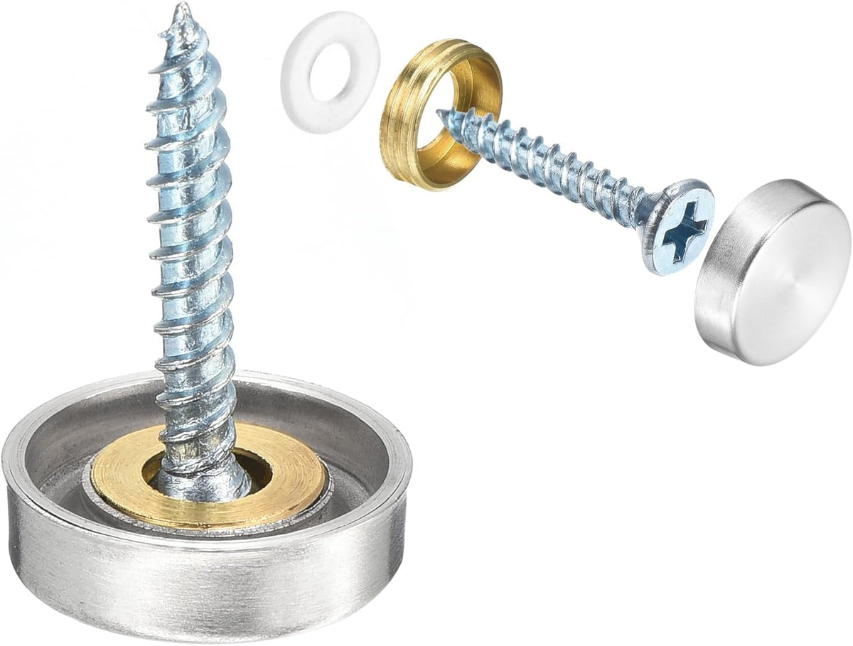 12 Pcs Screw Covers Caps, Stainless Steel Mirror Screws Decorative Caps Cover Nails, Mirror Screws Fasteners for Sign Advertising Hardware Construction, 16mm Diameter, Silver