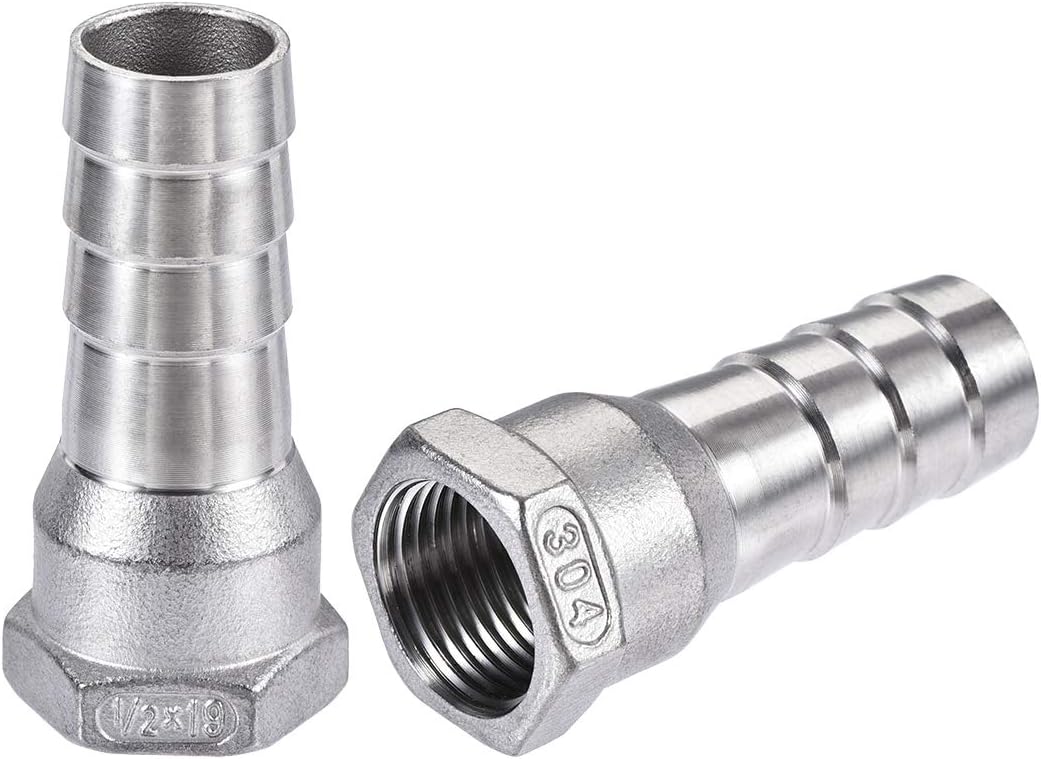 304 Stainless Steel Hose Barb Fitting Coupler, 19mm Barb x G1/2 Female Thread Pipe Adapter, 2Pcs