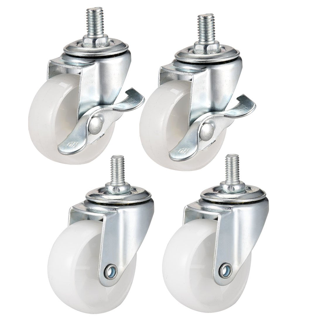 2 Inch Swivel Caster Wheels PP 360 Degree Threaded Stem Caster Wheel M8 x 15mm, 198lb Total Load Capacity, Pack of 4(2 Brake,2 No Brake)
