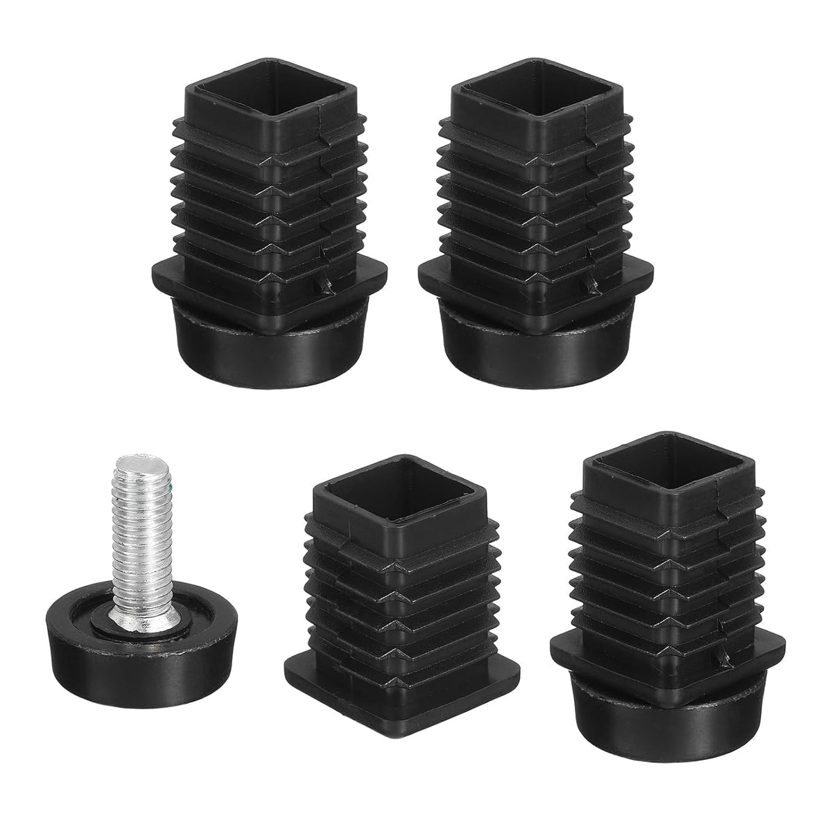 4 Set Leveling Feet, 22x22mm Plastic Adjustable Furniture Leg Leveling Rectangle Tube Insert Screw-in Glide Levelers Fit Hole 22mm for Table Chair Furniture, Black
