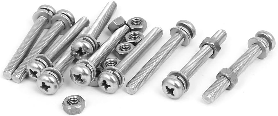 M5 x 40mm 304 Stainless Steel Phillips Pan Head Screws Nuts w Washers 10 Sets