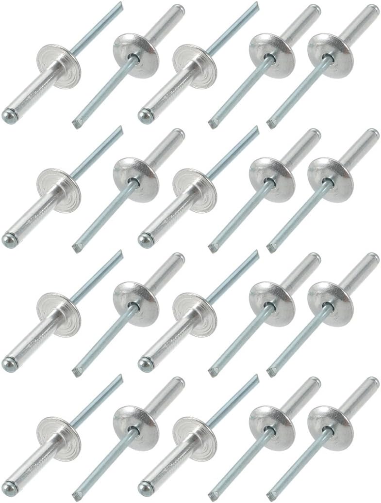 20 Pcs 4mm x 20mm Aluminum Open End Large Flange Blind Rivets