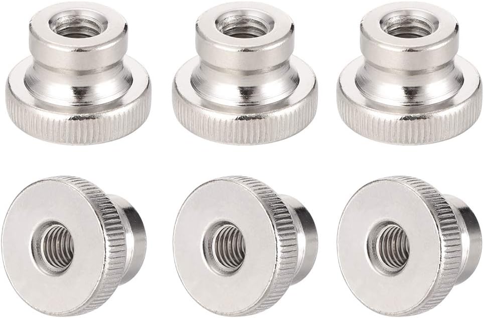 Knurled Thumb Nuts, 6Pcs M8x1.25mm Iron Round Knobs Fasteners for 3D Printer Parts, Silver Tone