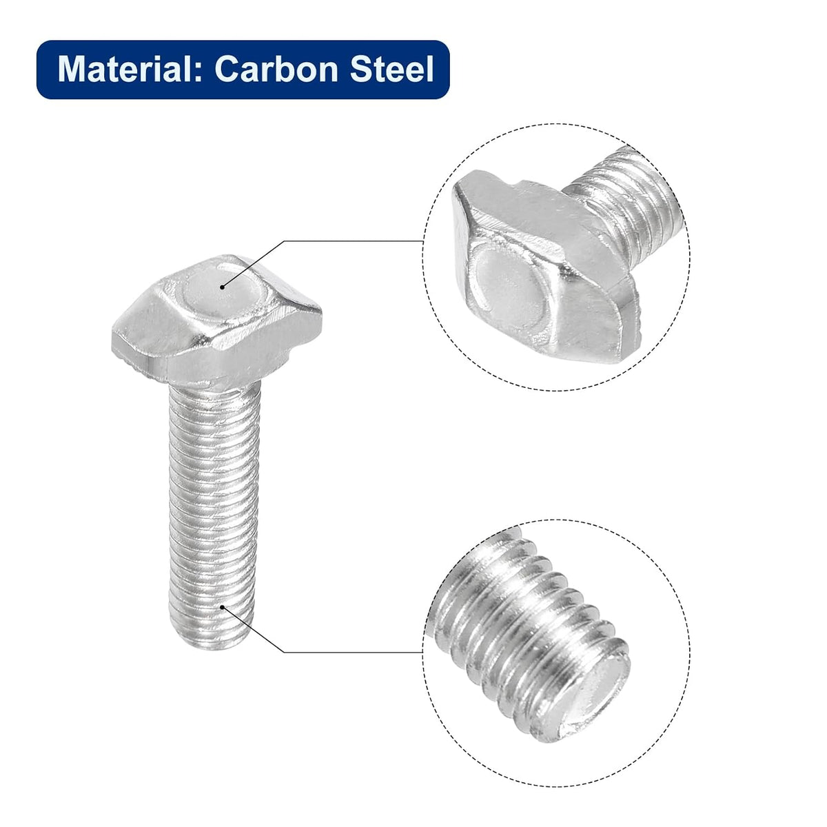 30Pcs T-Slot Schrauben, M5 x 20mm Hammerkopfschraube T-Schraube Einlegestift für 2020er-Serie T-Slot Aluminium-Profil, Kohlenstoffstahl Nickelpoliert, Silber