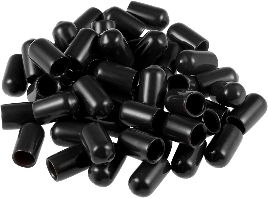 50pcs Rubber End Caps 7mm ID Vinyl Round Tube Bolt Cap Cover Screw Thread Protectors Black