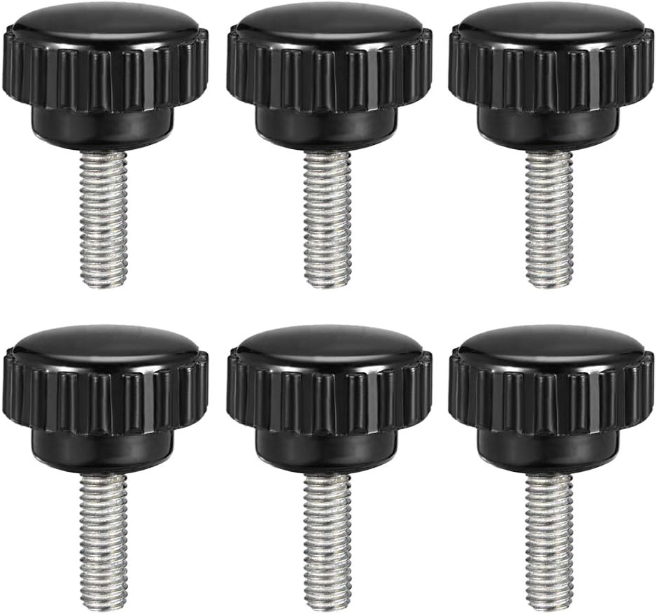 6pcs Knurled Clamping Knobs M5 x 16mm Metric Zinc Plated Carbon Steel Male Thread Thumb Screw on Type 21mm Plastic Round Head Threaded Hand Bolt Stud Knobs Black