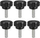 6pcs Knurled Clamping Knobs M5 x 16mm Metric Zinc Plated Carbon Steel Male Thread Thumb Screw on Type 21mm Plastic Round Head Threaded Hand Bolt Stud Knobs Black