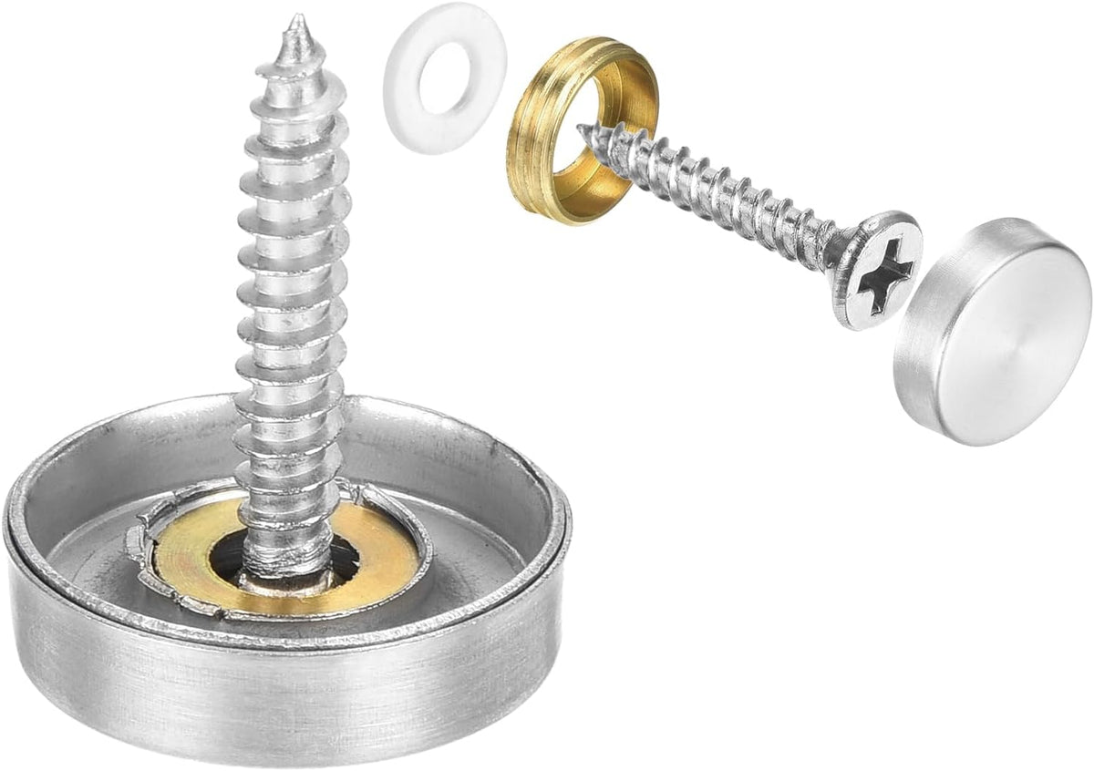 24 Pcs Screw Covers Caps, Stainless Steel Mirror Screws Decorative Caps Cover Nails, Mirror Screws Fasteners for Sign Advertising Hardware Construction, 18mm Diameter, Silver