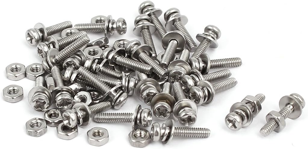 M2 x 10mm 304 Stainless Steel Phillips Pan Head Screws Nuts w Washers 30 Sets