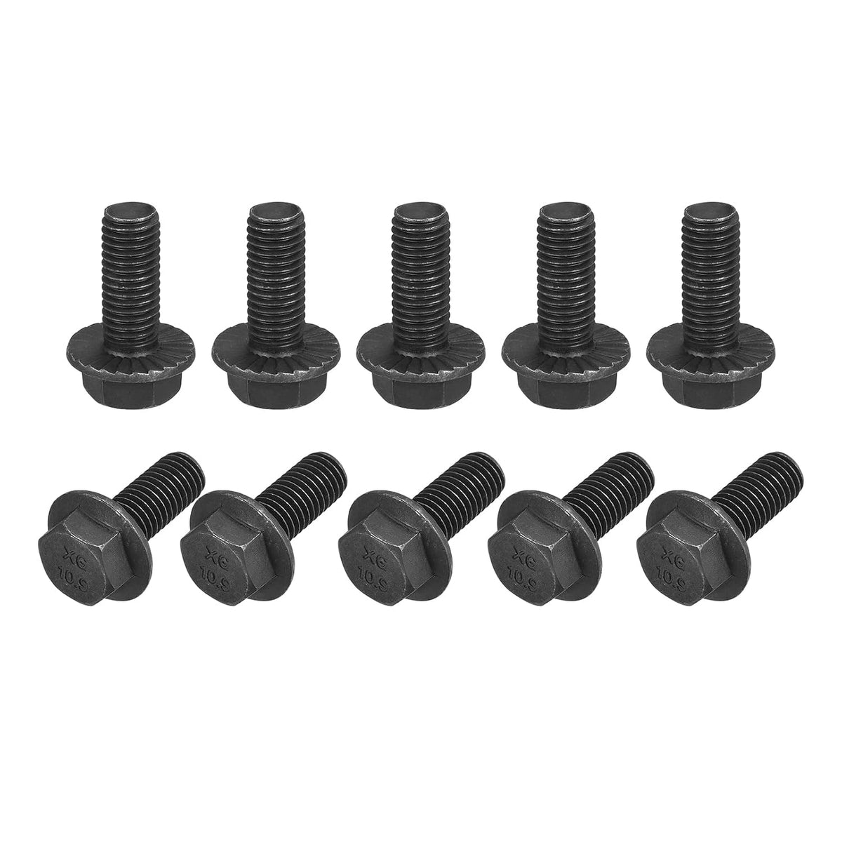 M10-1.5x25mm Hex Serrated Flange Bolts 10.9 Grade Carbon Steel Screws 10pcs
