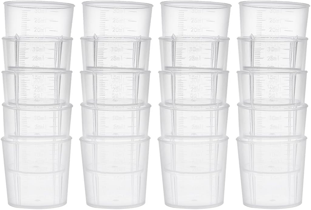 Measuring Cup 30ml PP Plastic Graduated Beaker Transparent for Lab Kitchen liquids 20pcs