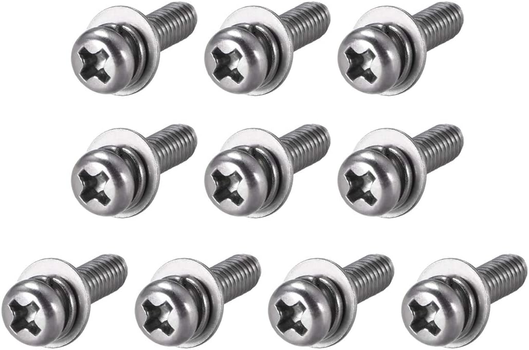 M4 x 16mm Stainless Steel Phillips Pan Head Machine Screws Bolts Combine with Spring Washer and Plain Washers 10pcs