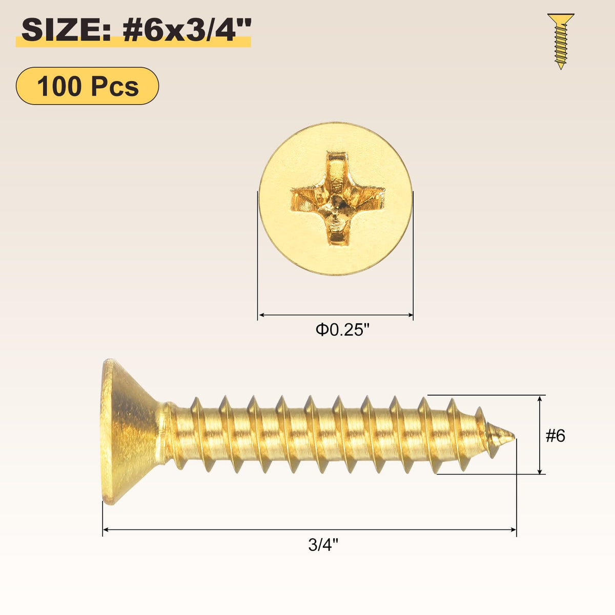 LinkMejor 100Pcs #6x3/4 Çapraz Delikli Philips Ahşap Çivileri BR