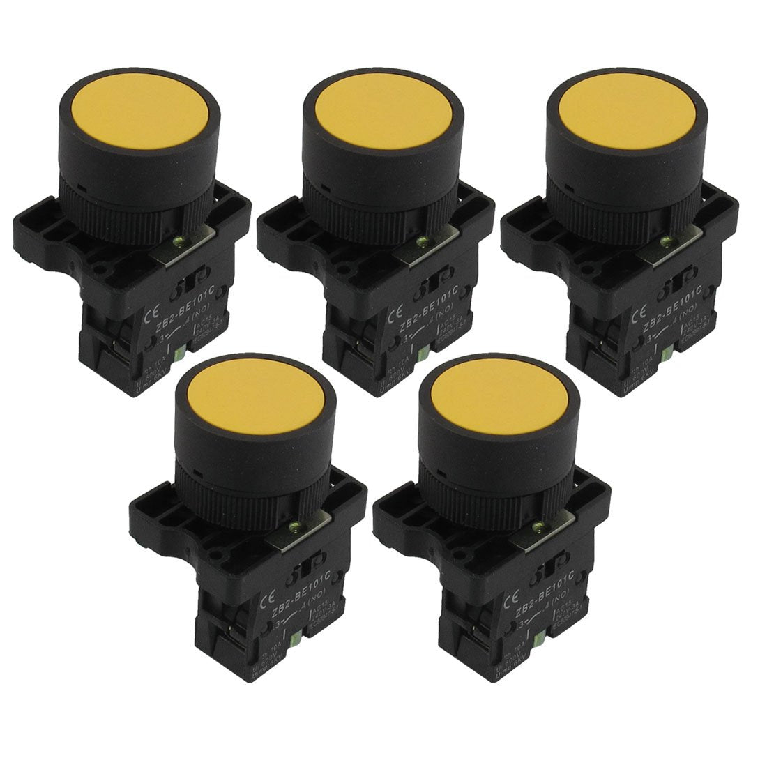 5pcs 1 NO N/O Sign Momentary Push Button Switch, 22 mm, 600V, 10A, ZB2-EA51, Yellow