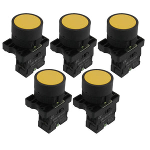 5pcs 1 NO N/O Sign Momentary Push Button Switch, 22 mm, 600V, 10A, ZB2-EA51, Yellow
