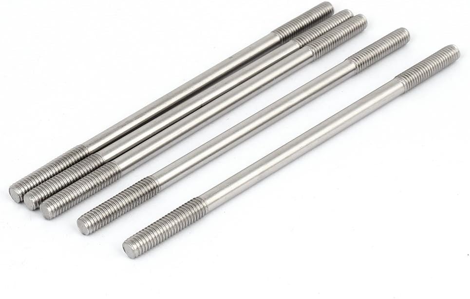 M6x130mm 304 Stainless Steel Double End Threaded Stud Screw Bolt 5pcs
