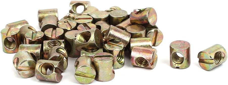 40pcs M6x11mm Barrel Bolt Cross Dowel Slotted Furniture Nut for Beds Chairs