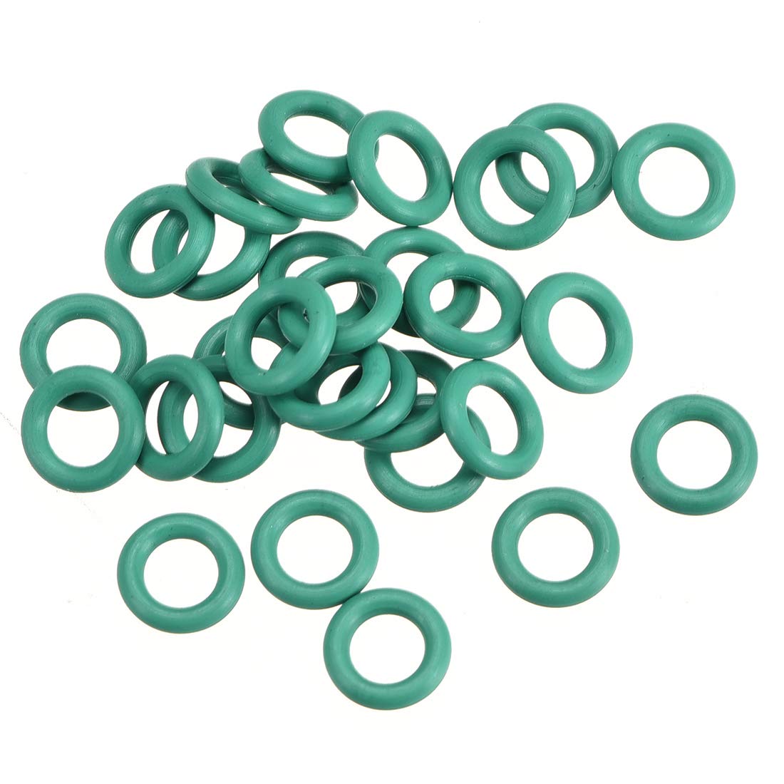 Fluorine Rubber O-Rings, 7mm OD 4mm ID 1.5mm Width FKM Seal Gasket for Machinery Plumbing, Green, Pack of 30