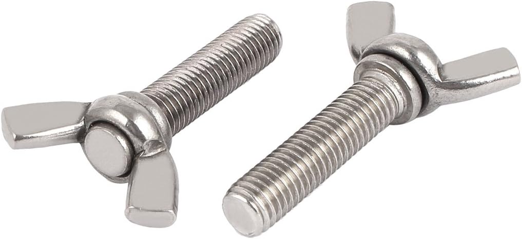 M10 x 40mm 304 Stainless Steel Butterfly Wing Nut Screw Silver Tone 2pcs