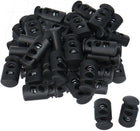 LinkMejor 50pcs Black Plastic Cord Lock Stoppers End Spring Stop Double Holes Toggle Fastener Stopper Rope End
