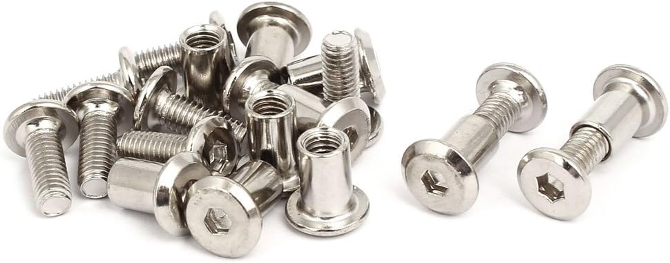 M6x15mm Male Thread Cupboard Cabinet Socket Hex Screw Post Silver Tone 10pcs