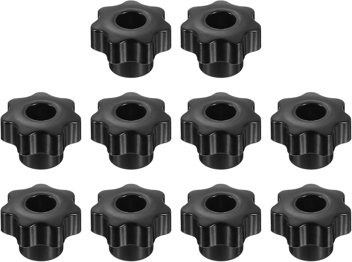 10pcs Clamping Star Knobs M8 Metric Female Thread 32mm 7-Point Star Plastic Head Through Hole Brass Insert Screw-in Threaded Hand Knob Handles Jig Knobs, Black