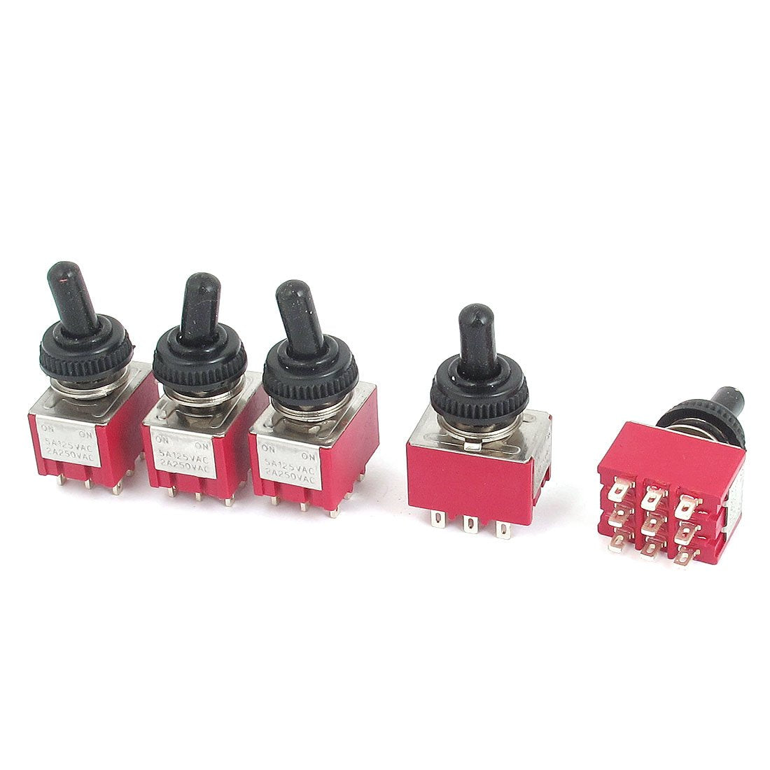 a15102800ux0007 Toggle Switch, AC 125V 5 Amp, AC250V 2 Amp, 9 Terminal 3PDT Self-locking Mini, 5 Piece, Red