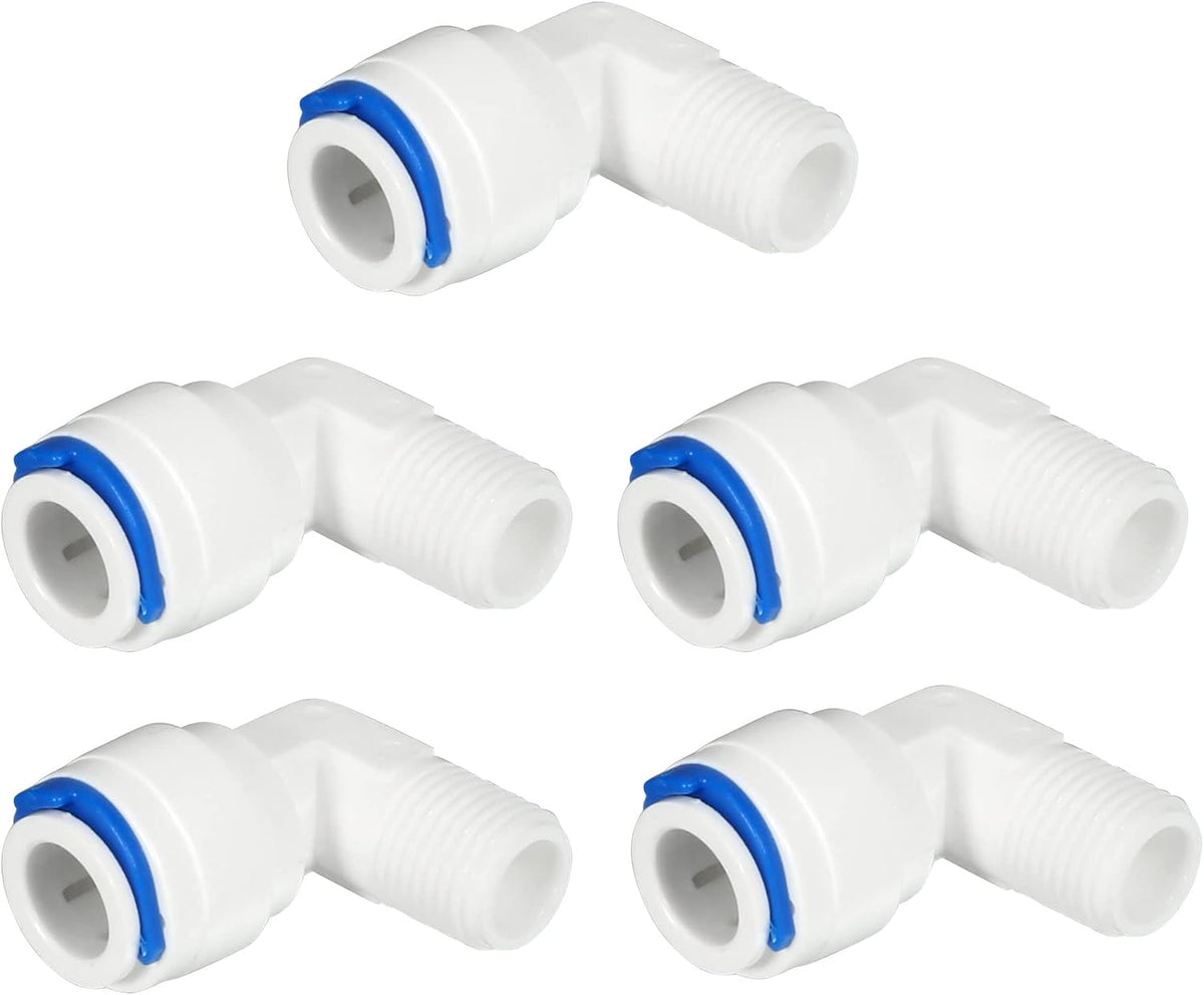 5pcs 1/4 Inch Male To 3/8 Inch OD Quick Connect Water Tube Fittings Water Purifiers Tube Fittings Connector Filter Tubing Hose for RO Reverse Osmosis System White Blue