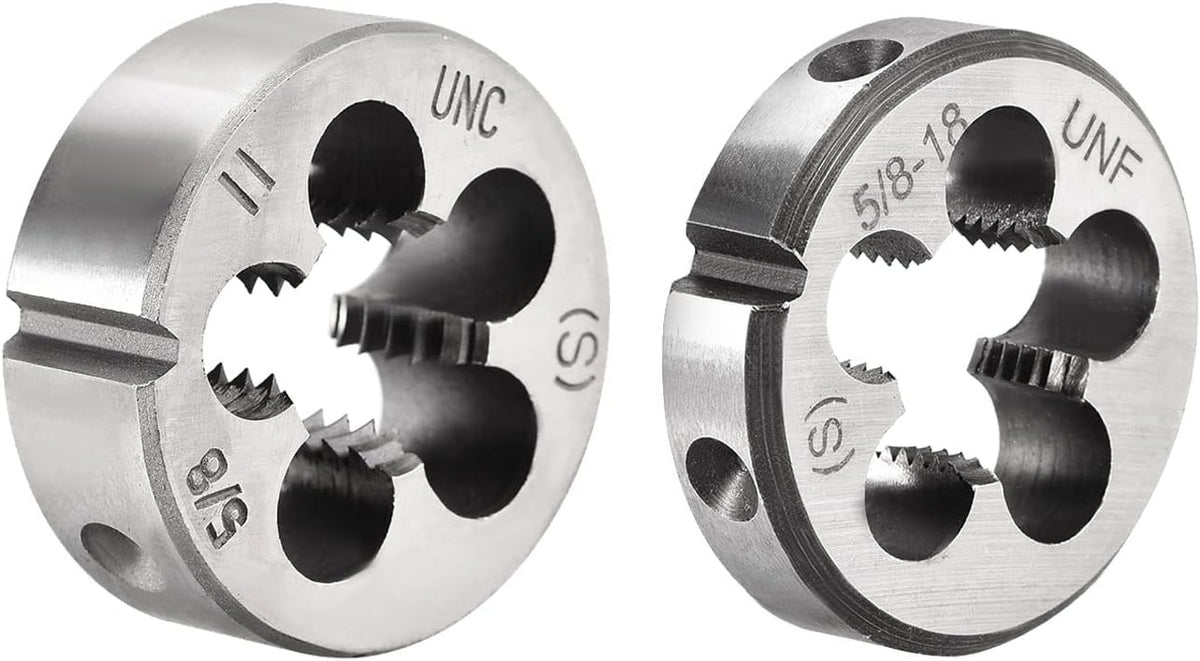 5/8-11 and 5/8-18 UNC Round Die Set, Machine Thread Right Hand Threading Die, Alloy Tool Steel 2pcs