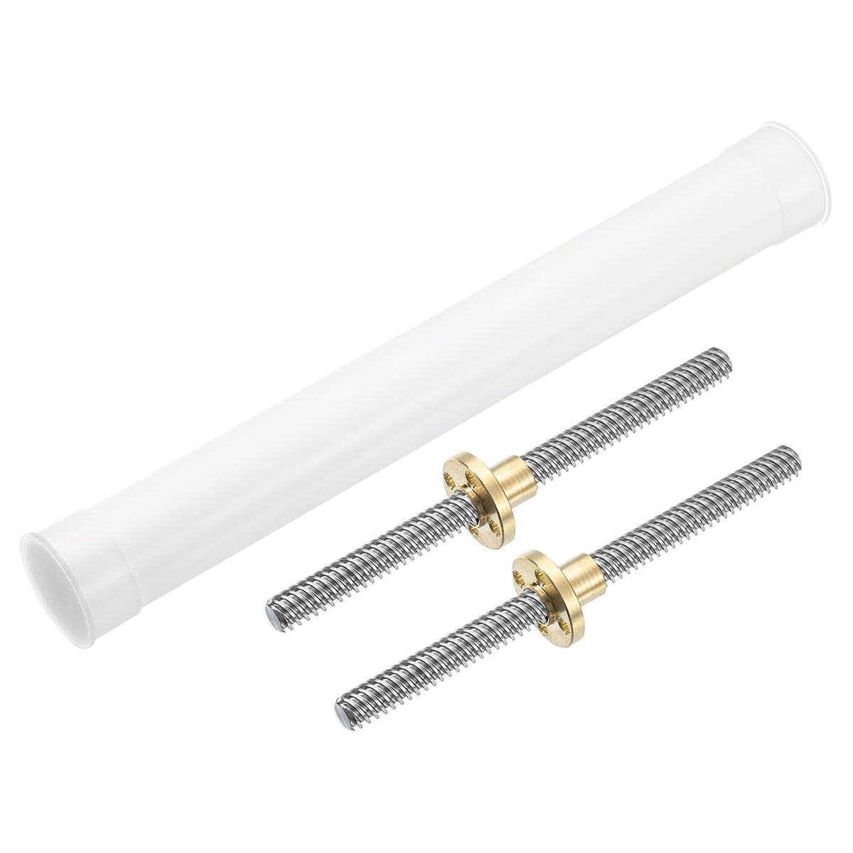 2Pcs 100mm Tr8x4 Lead Screw with Brass Nut (Acme Thread, 2mm Pitch, 2 Starts, 4mm Lead), 304 Stainless Steel Screw Bar Printer Upgrade Parts with Plastic Packaging Tube, Silver